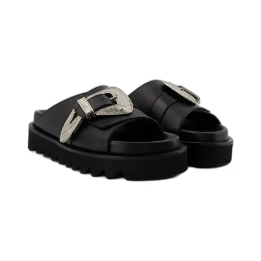 Western-Style Buckle Detailed Slip-On Sandals