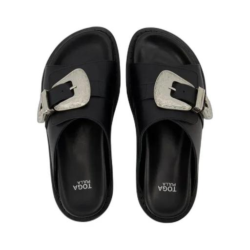 Western-Style Buckle Detailed Slip-On Sandals