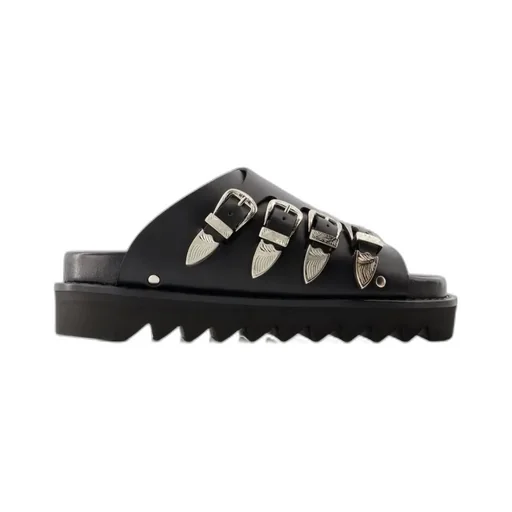 Western-Buckle Slip-On Sandals