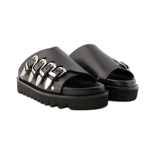 Western-Buckle Slip-On Sandals