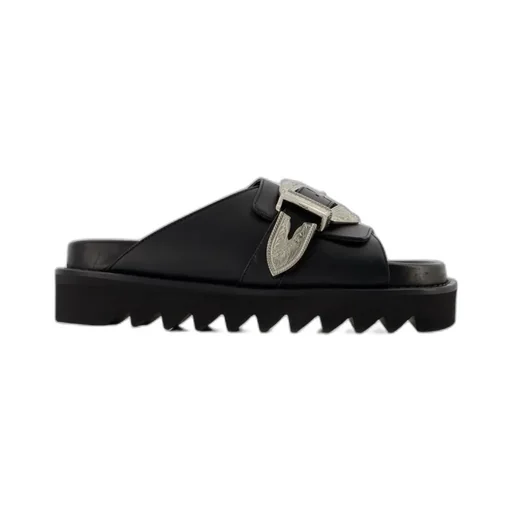 Western-Style Buckle Detailed Slip-On Sandals