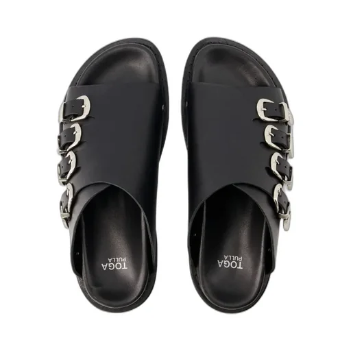 Western-Buckle Slip-On Sandals
