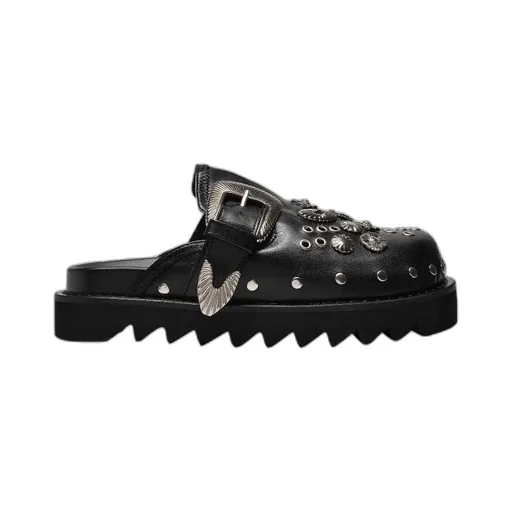 Sabot Eyelet-Embellished Leather Mules