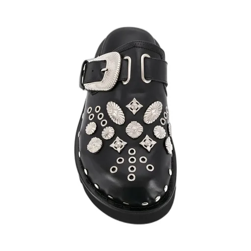 Sabot Eyelet-Embellished Leather Mules