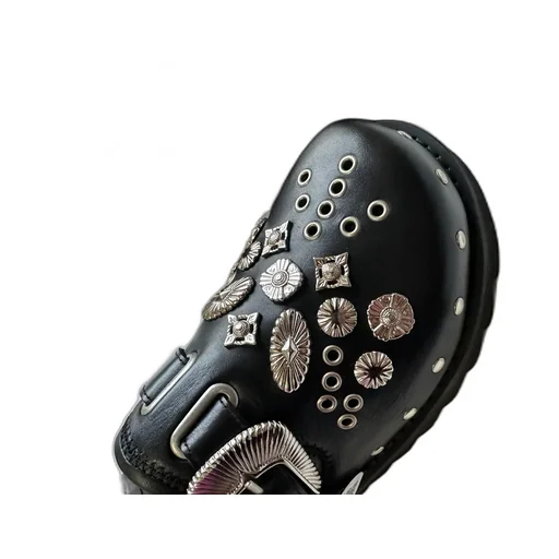 Sabot Eyelet-Embellished Leather Mules