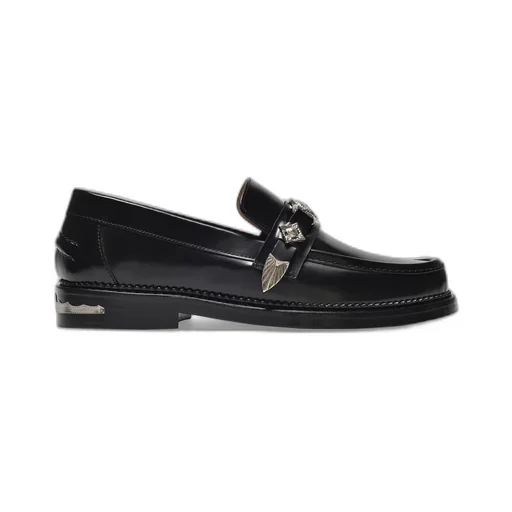 Metallic-Buckle Leather Loafers