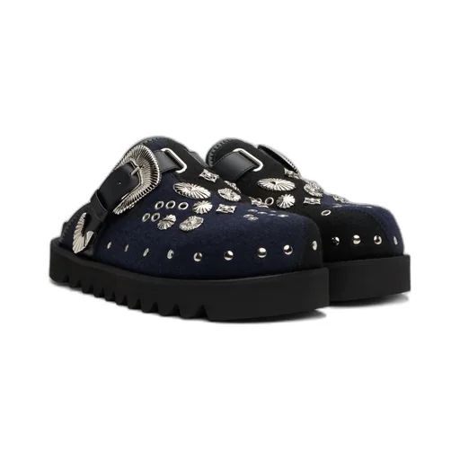 Ssense Exclusive Black & Navy Eyelet Metal Sabot Loafers
