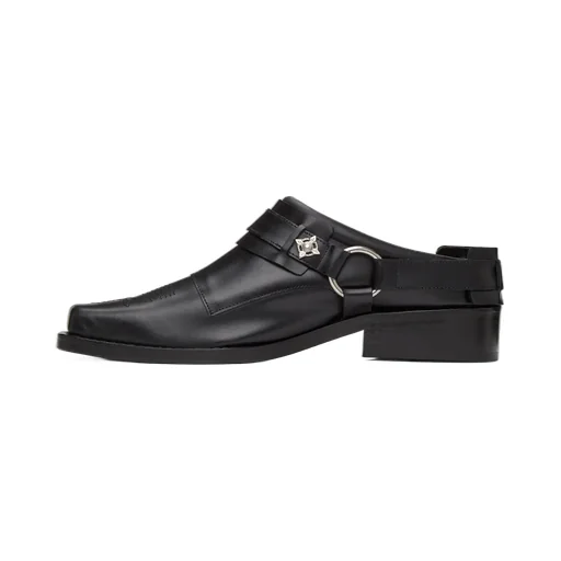 Buckled Leather Slip-On Boots
