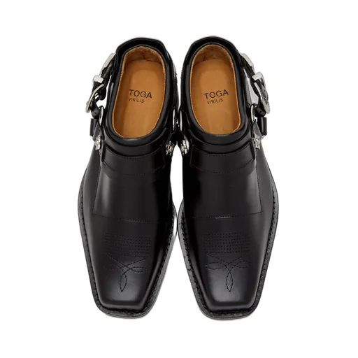 Buckled Leather Slip-On Boots