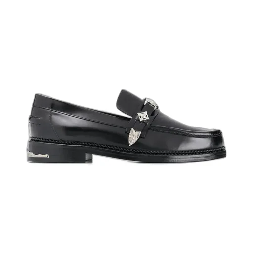 Metallic-Buckle Leather Loafers