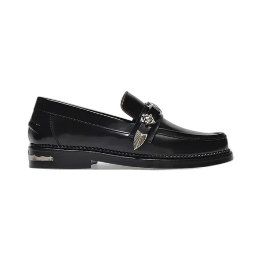 Metallic-Buckle Leather Loafers