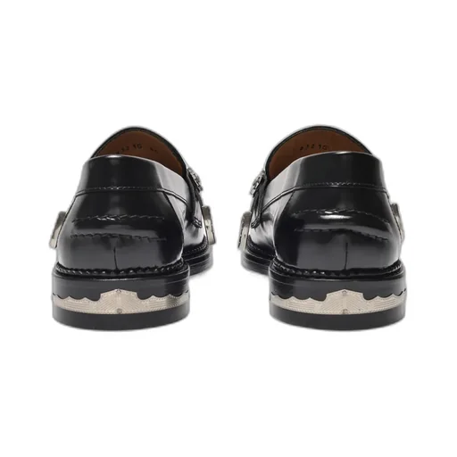 Metallic-Buckle Leather Loafers