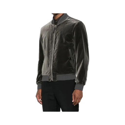 Velvet Zip-Front Bomber Jacket