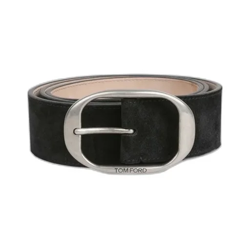 Oval-Buckle Suede Belt