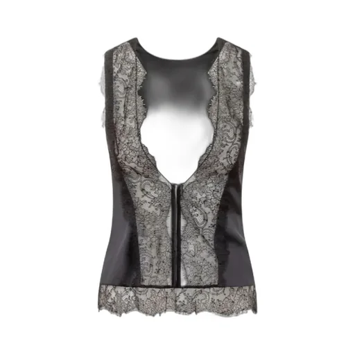 Lace-Trimmed Satin Top