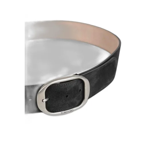 Oval-Buckle Suede Belt