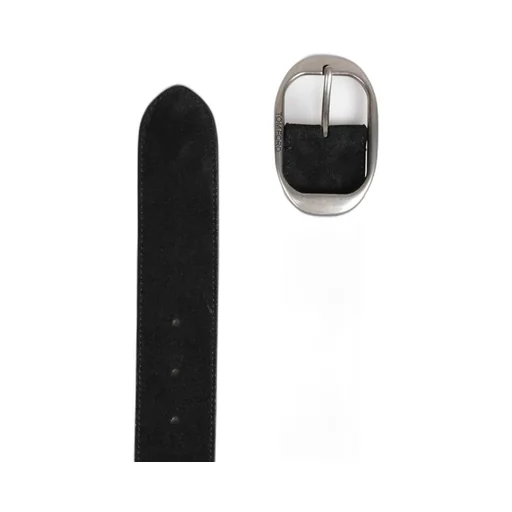 Oval-Buckle Suede Belt