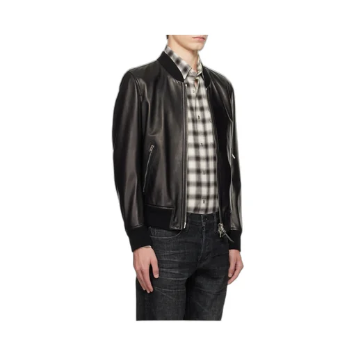 Shiny Leather Plonge Bomber Jacket