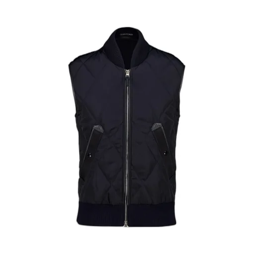 Diamond-Quilted Leather-Trim Gilet