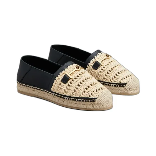 Woven-Raffia Leather Espadrilles