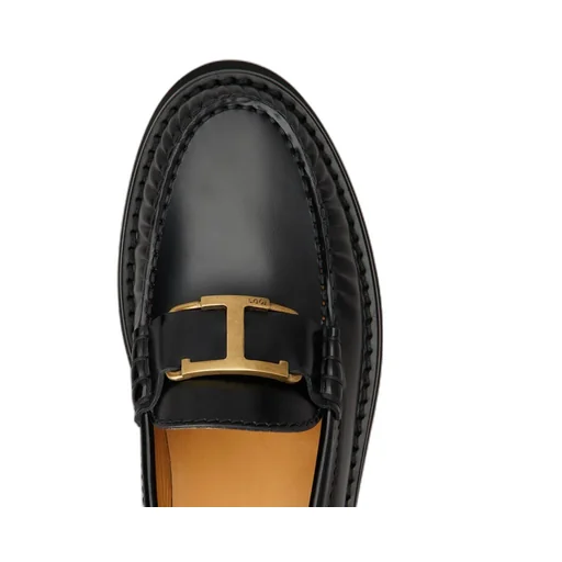 Logo Plaque Round Toe Loafers