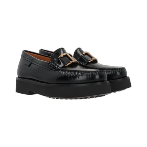 Logo Plaque Round Toe Loafers
