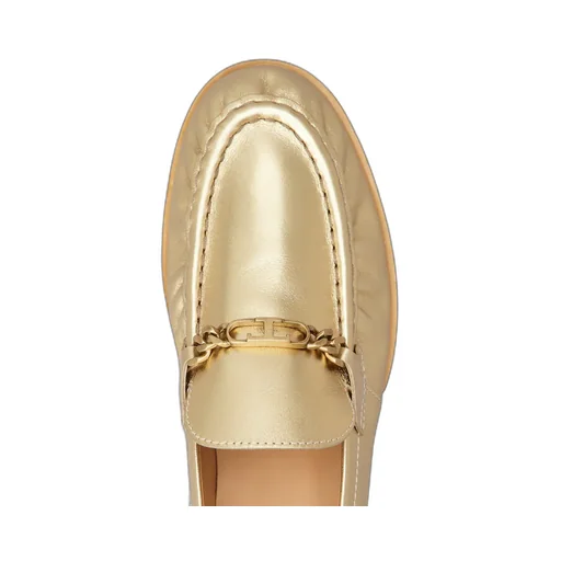 Logo-Plaque Metallic-Finish Loafers