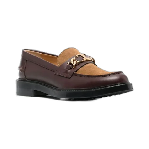 Logo Plaque Round Toe Loafers
