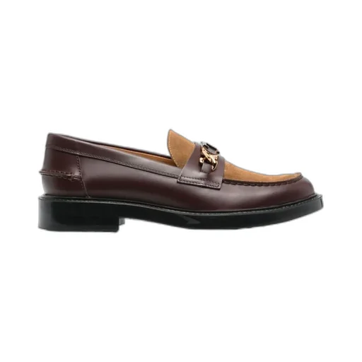 Logo Plaque Round Toe Loafers
