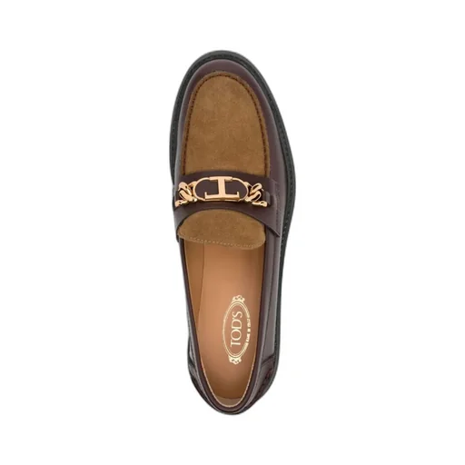 Logo Plaque Round Toe Loafers