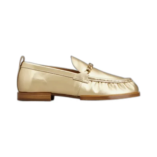 Logo-Plaque Metallic-Finish Loafers