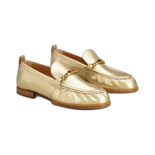 Logo-Plaque Metallic-Finish Loafers