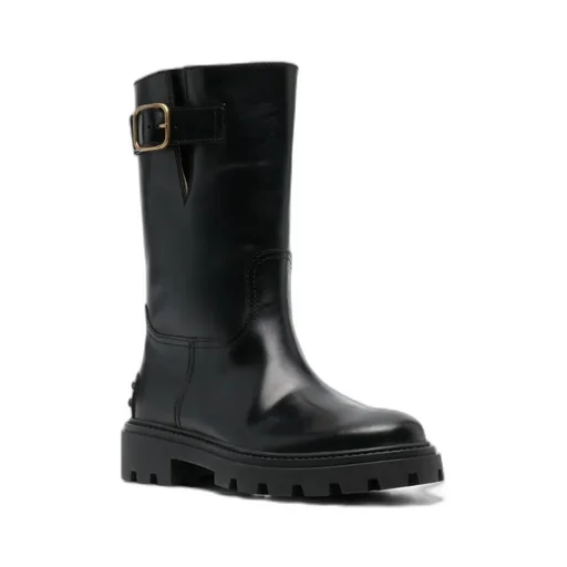 Buckle-Detailed Round-Toe Boots