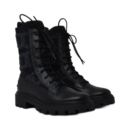 Shearling-Logo Combat Boots