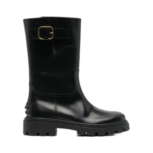 Buckle-Detailed Round-Toe Boots