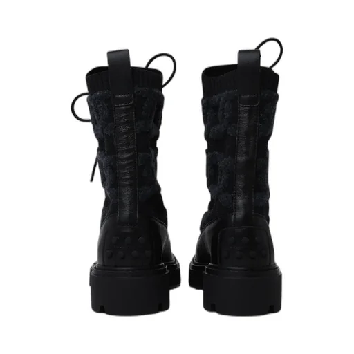 Shearling-Logo Combat Boots