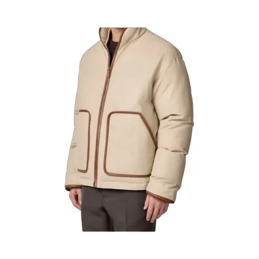 Leather-Trim Down Jacket