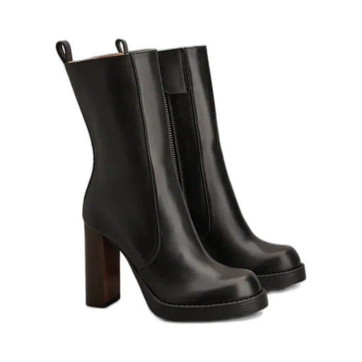 Leather Zip-Fastening Block-Heel Boots