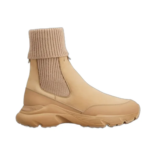 Knitted Cuffed Calfskin Ankle Boots