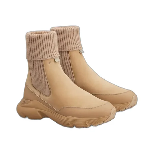 Knitted Cuffed Calfskin Ankle Boots
