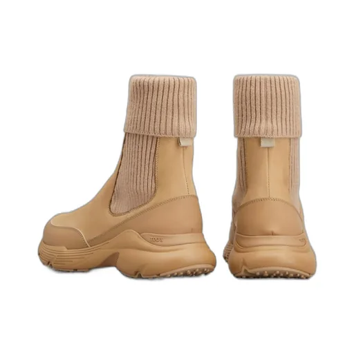 Knitted Cuffed Calfskin Ankle Boots