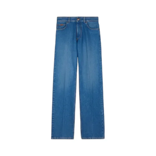 Leather-Patch Five-Pocket Jeans