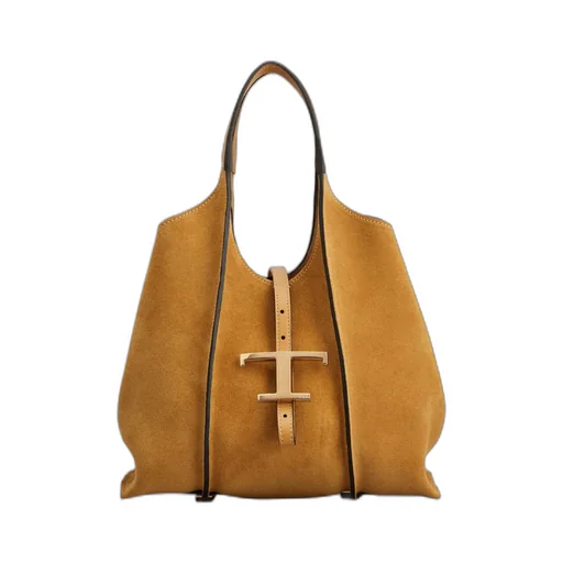 T-Logo Suede Leather Shoulder Bag