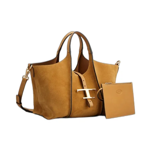 T-Logo Suede Leather Shoulder Bag