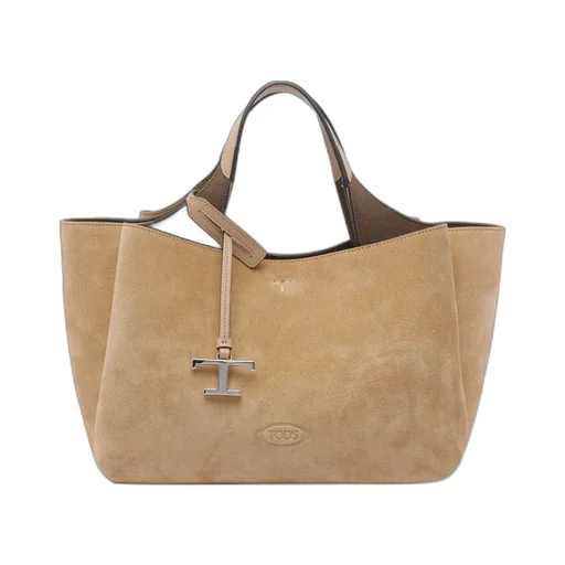 Logo-Charm Suede Tote Bag