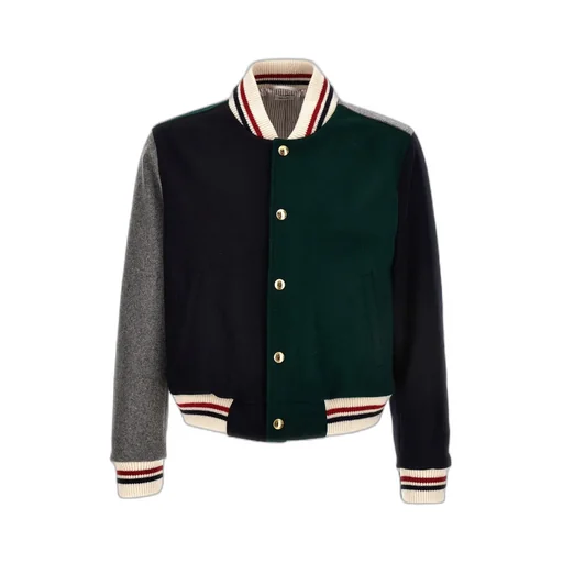 Colour-Block Striped Bomber Jacket