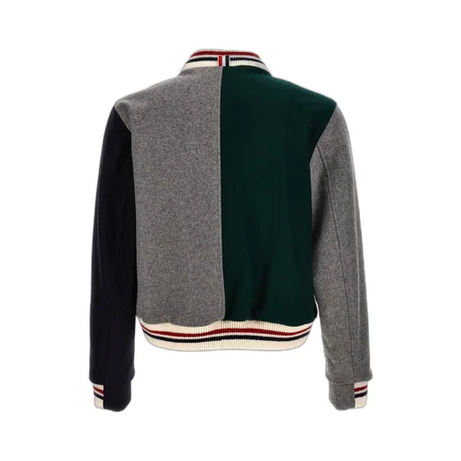Colour-Block Striped Bomber Jacket