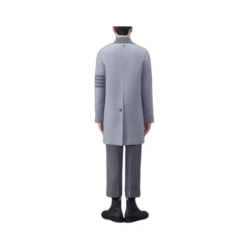 Stripe-Trim Detail Single-Breasted Coat