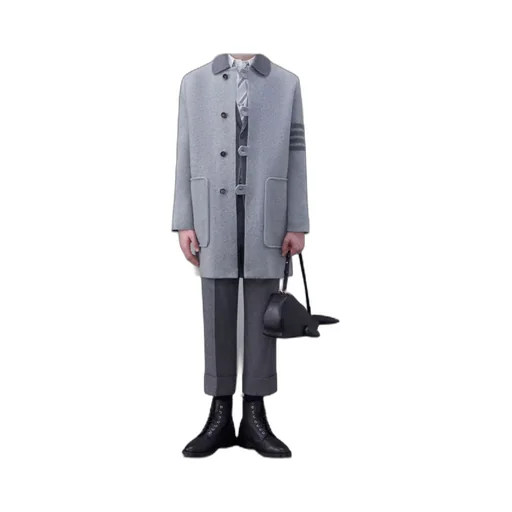 Stripe-Trim Detail Single-Breasted Coat