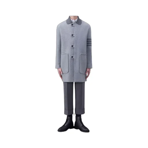 Stripe-Trim Detail Single-Breasted Coat